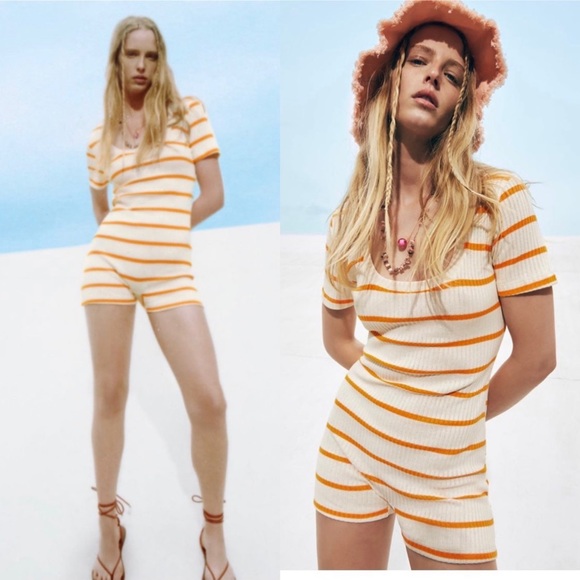 Zara Pants - Zara striped knit short jumpsuit size S